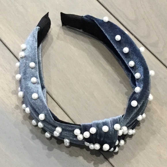 Velvet Top Knot Headband with Pearl Embellishment - Picture 3 of 6